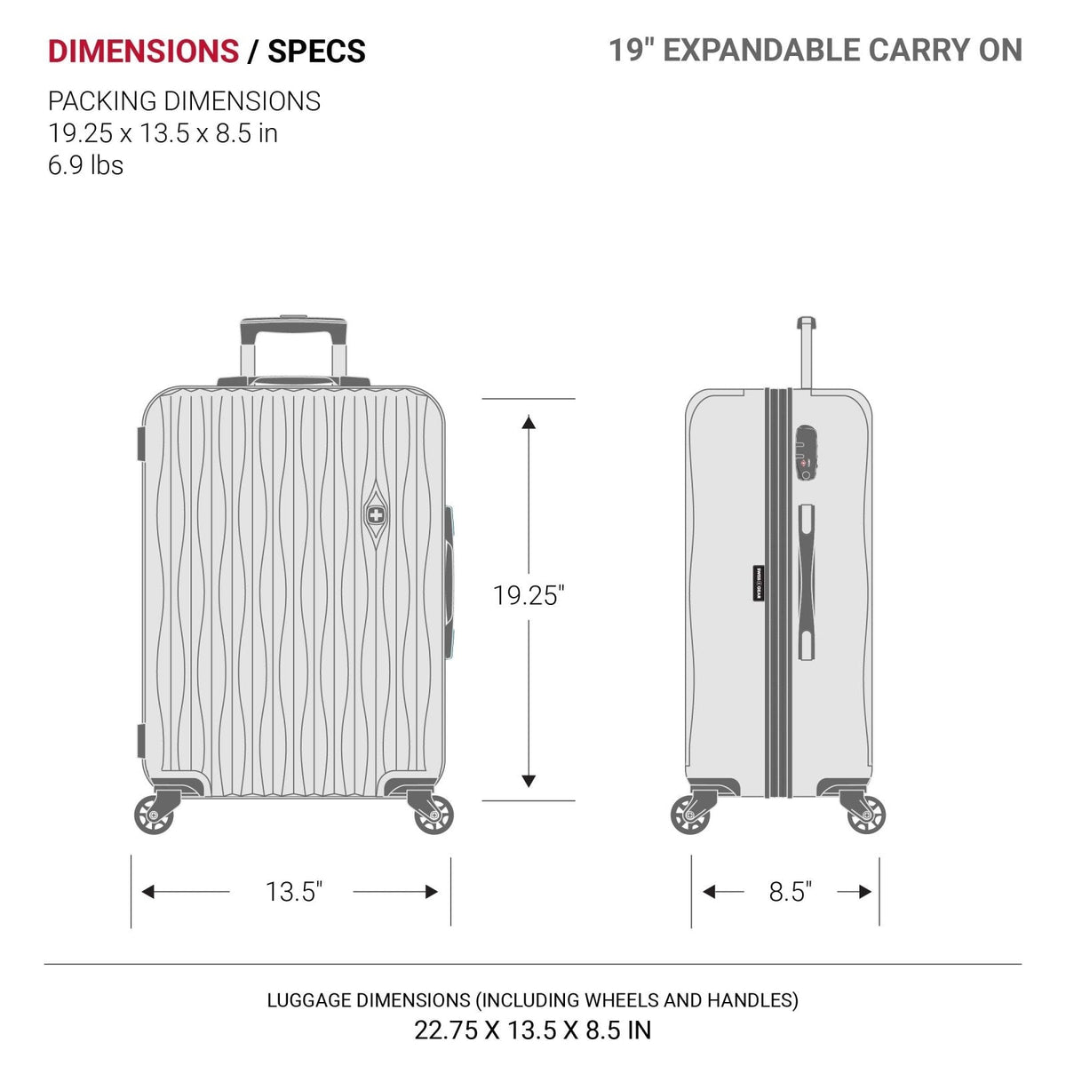 SwissGear 7272 Energie Expandable Hardside Luggage with Spinner Wheels and TSA Lock, Black, Carry - On 19 - Inch