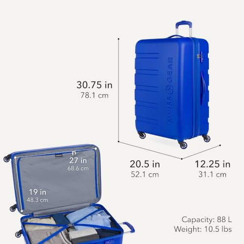 SwissGear 7366 Signature Hardside Expandable Luggage with Spinner Wheels, TSA Lock, Cobalt, Checked-Large 27-Inch
