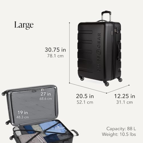 SwissGear 7366 Signature Hardside Expandable Luggage with Spinner Wheels, TSA Lock, Cup-Holder, Black, 2-Piece Set (19/27)