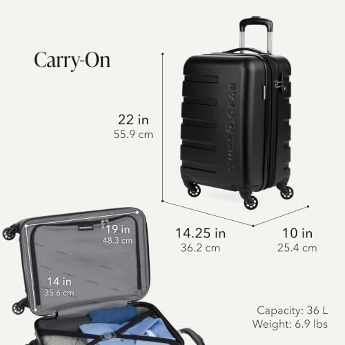 SwissGear 7366 Signature Hardside Expandable Luggage with Spinner Wheels, TSA Lock, Cup-Holder, Black, 2-Piece Set (19/27)