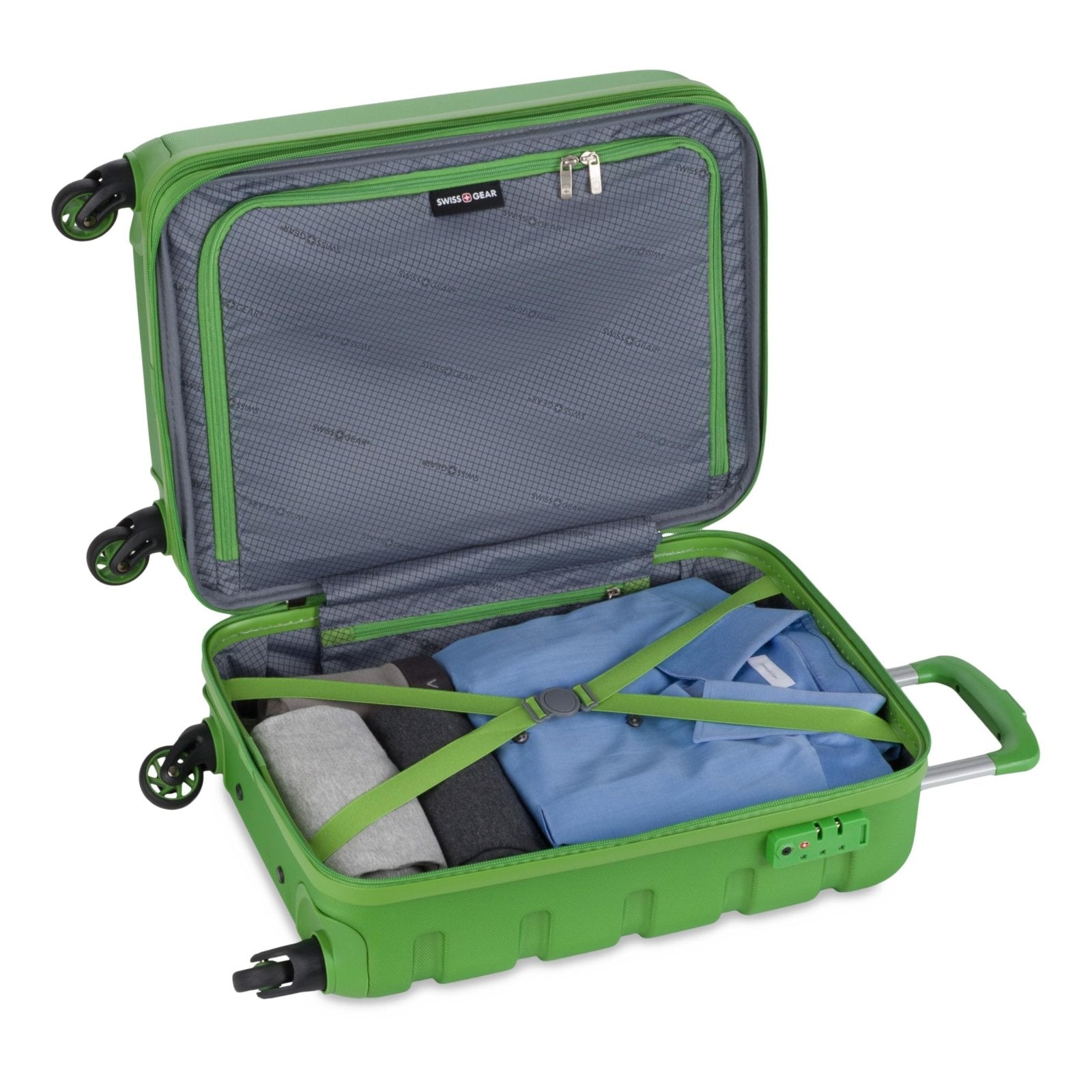 SwissGear 7366 Signature Hardside Expandable Luggage with Spinner Wheels, TSA Lock, Cup - Holder, Green, Carry - On 19 - Inch