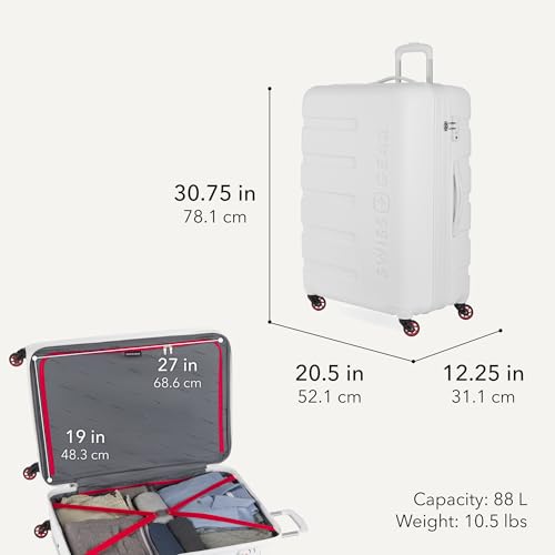 SwissGear 7366 Signature Hardside Expandable Luggage with Spinner Wheels, TSA Lock, White, Checked-Large 27-Inch