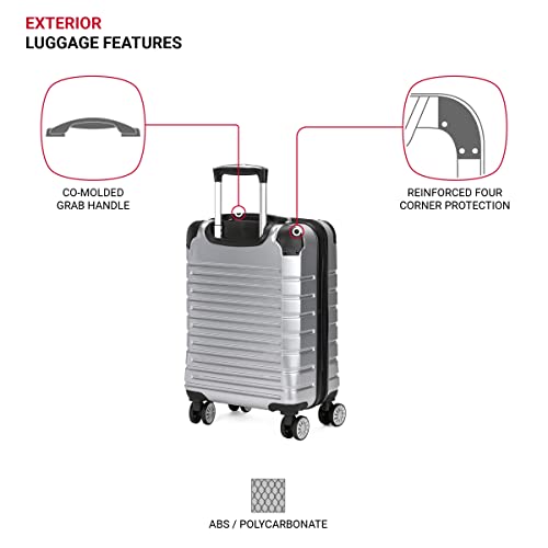 SwissGear 7782 Hardside Expandable Luggage with Spinner Wheels, Silver, Carry-On 19-Inch