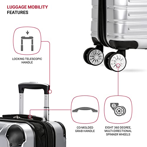 SwissGear 7782 Hardside Expandable Luggage with Spinner Wheels, Silver, Carry-On 19-Inch