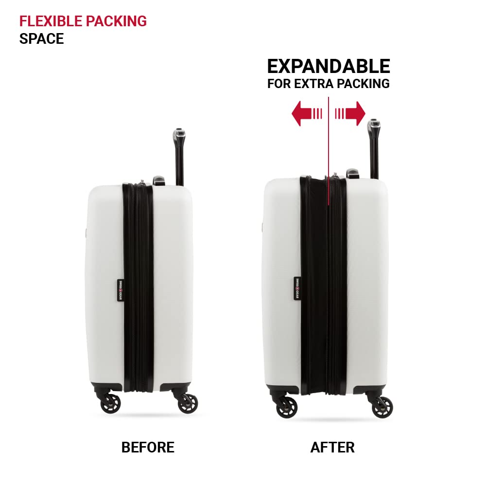 SwissGear 8018 Hardside Expandable Luggage with Spinner Wheels, White, Carry - On 20 - Inch