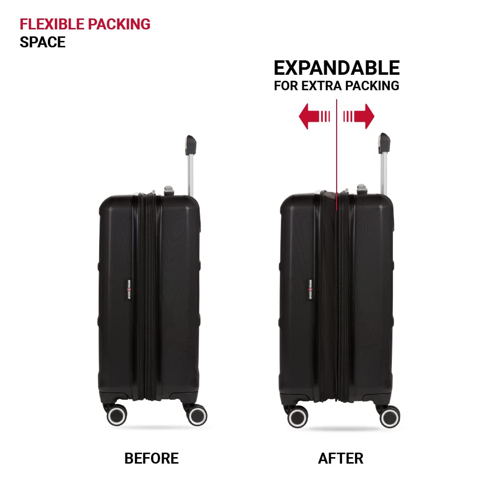SwissGear 8090 Hardside Expandable Luggage with Spinner Wheels, Black, Carry - On 20 - Inch