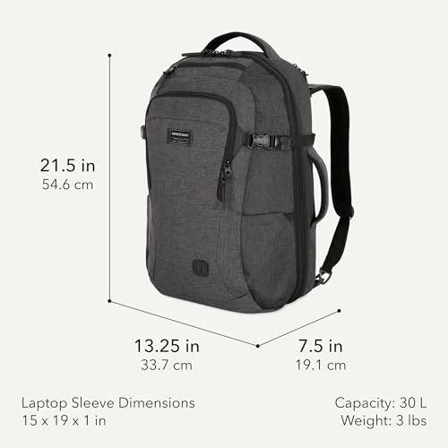 SwissGear Hybrid 45L Travel Backpack, Fits 17 inch Laptop, Men's and Women's, Heather Grey