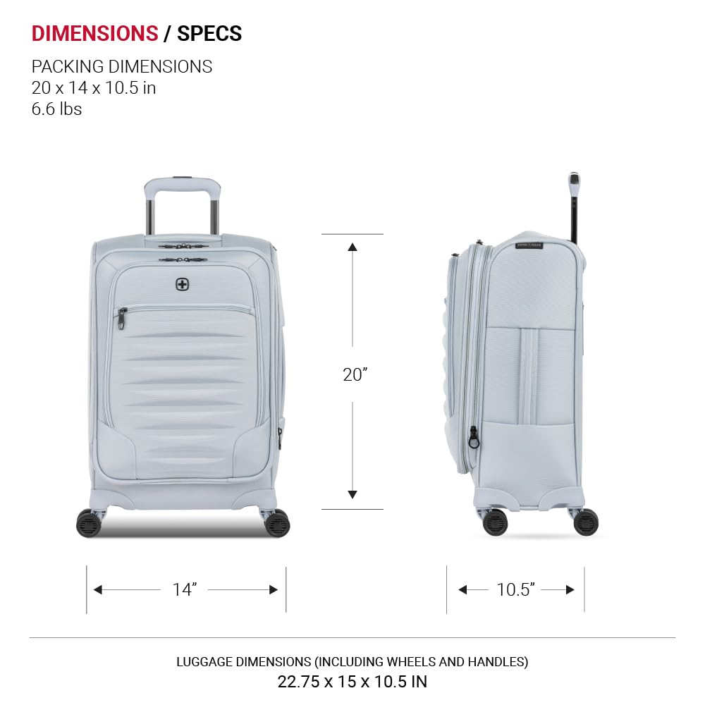 SwissGear Opulence Softside Expandable Luggage Light Blue – 3 - Piece Suitcase Set with Spinner Wheels (21/25/29) – Ideal for 2 - 3 Week Trips
