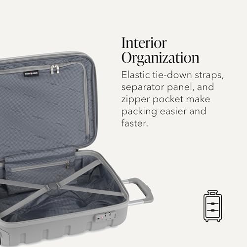 SWISSGEAR Signature Hardside Expandable Carry-On Spinner Luggage, ABS Construction, TSA-Friendly Lock, and Built-In Cupholder, Grey, 19-Inch
