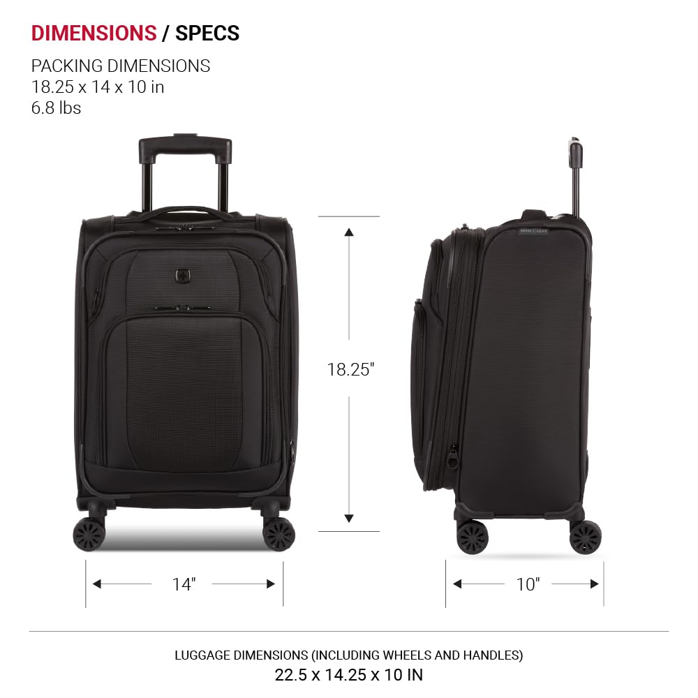 SwissGear Sion II Softside Expandable Luggage with Spinner Wheels, Black, Carry - On 20 - Inch
