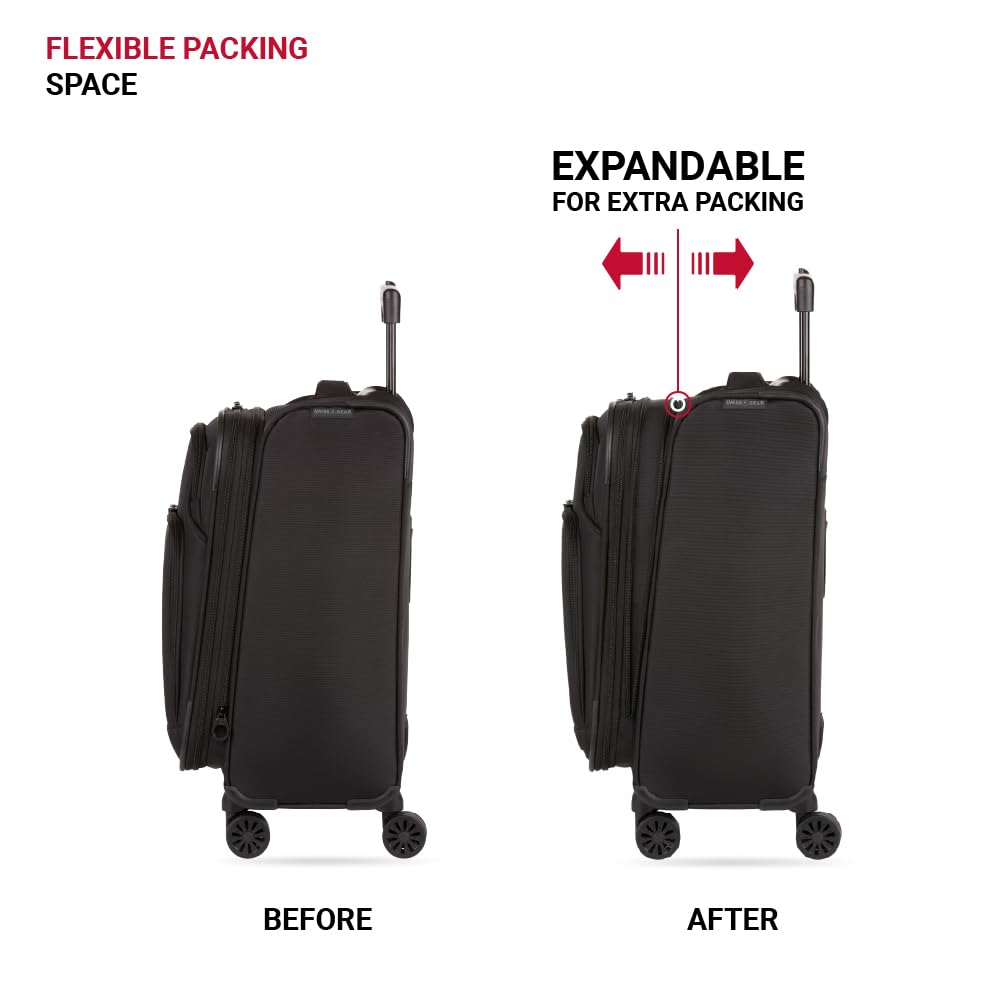 SwissGear Sion II Softside Expandable Luggage with Spinner Wheels, Black, Carry - On 20 - Inch