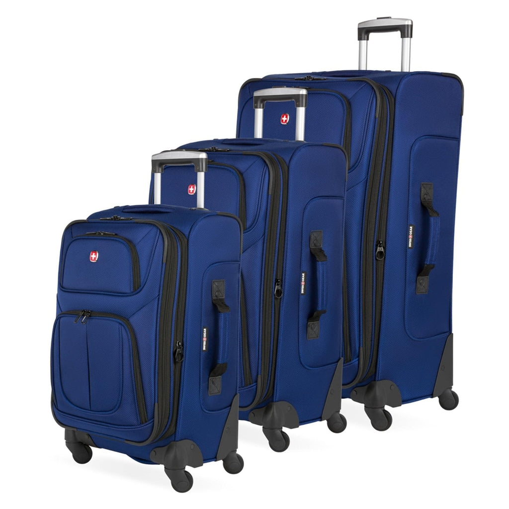 SWISSGEAR Sion Softside Expandable Spinner Luggage Durable Lightweight Travel Suitcase, Blue, 3-Piece Set (21/25/29)