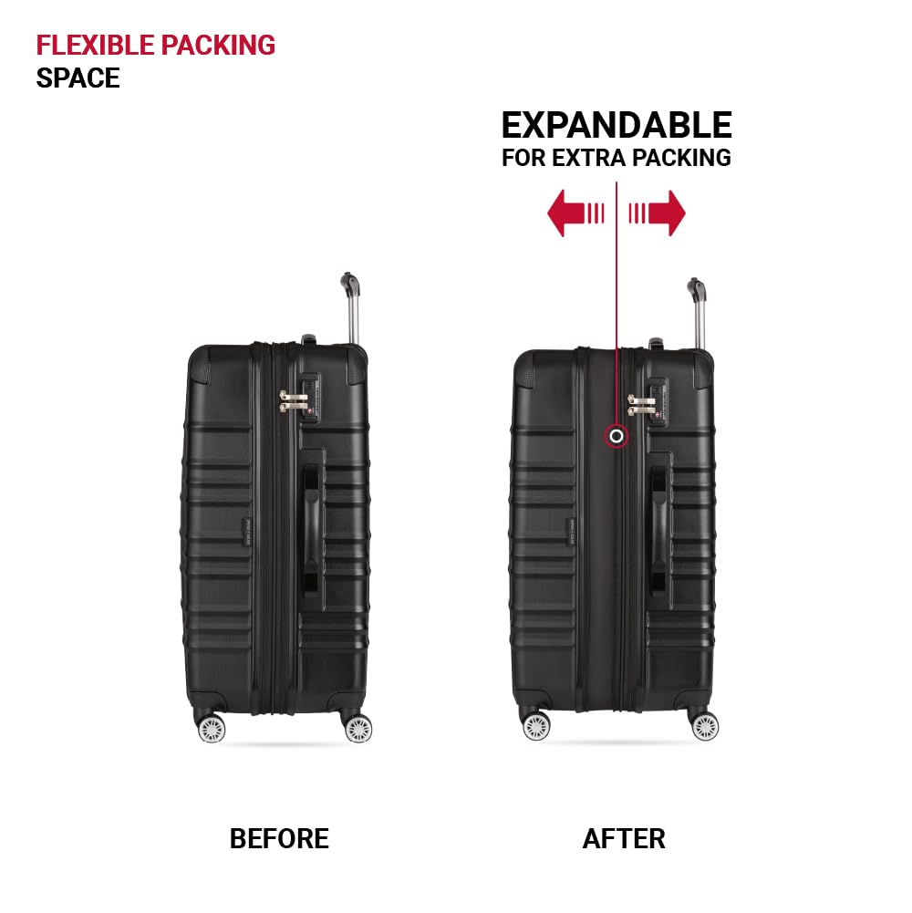 SwissGear Sonic Pro Lightweight Hardside Expandable Luggage Set with Spinner Wheels and TSA Lock, Black, 3 - Piece Set (20/24/28)