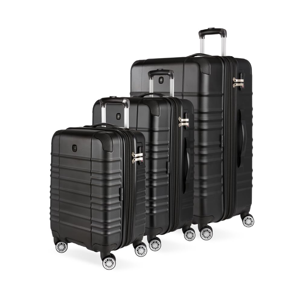 SwissGear Sonic Pro Lightweight Hardside Expandable Luggage Set with Spinner Wheels and TSA Lock, Black, 3-Piece Set (20/24/28)