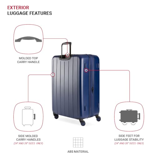 SwissGear Wanderlust Pro Lightweight Hardside Expandable Luggage Set with Spinner Wheels, Navy, 3-Piece Set (20/24/28)