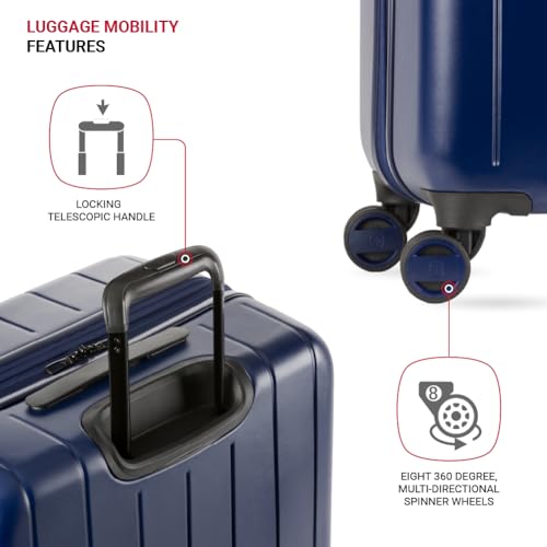 SwissGear Wanderlust Pro Lightweight Hardside Expandable Luggage Set with Spinner Wheels, Navy, 3-Piece Set (20/24/28)