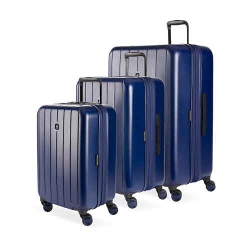 SwissGear Wanderlust Pro Lightweight Hardside Expandable Luggage Set with Spinner Wheels, Navy, 3-Piece Set (20/24/28)