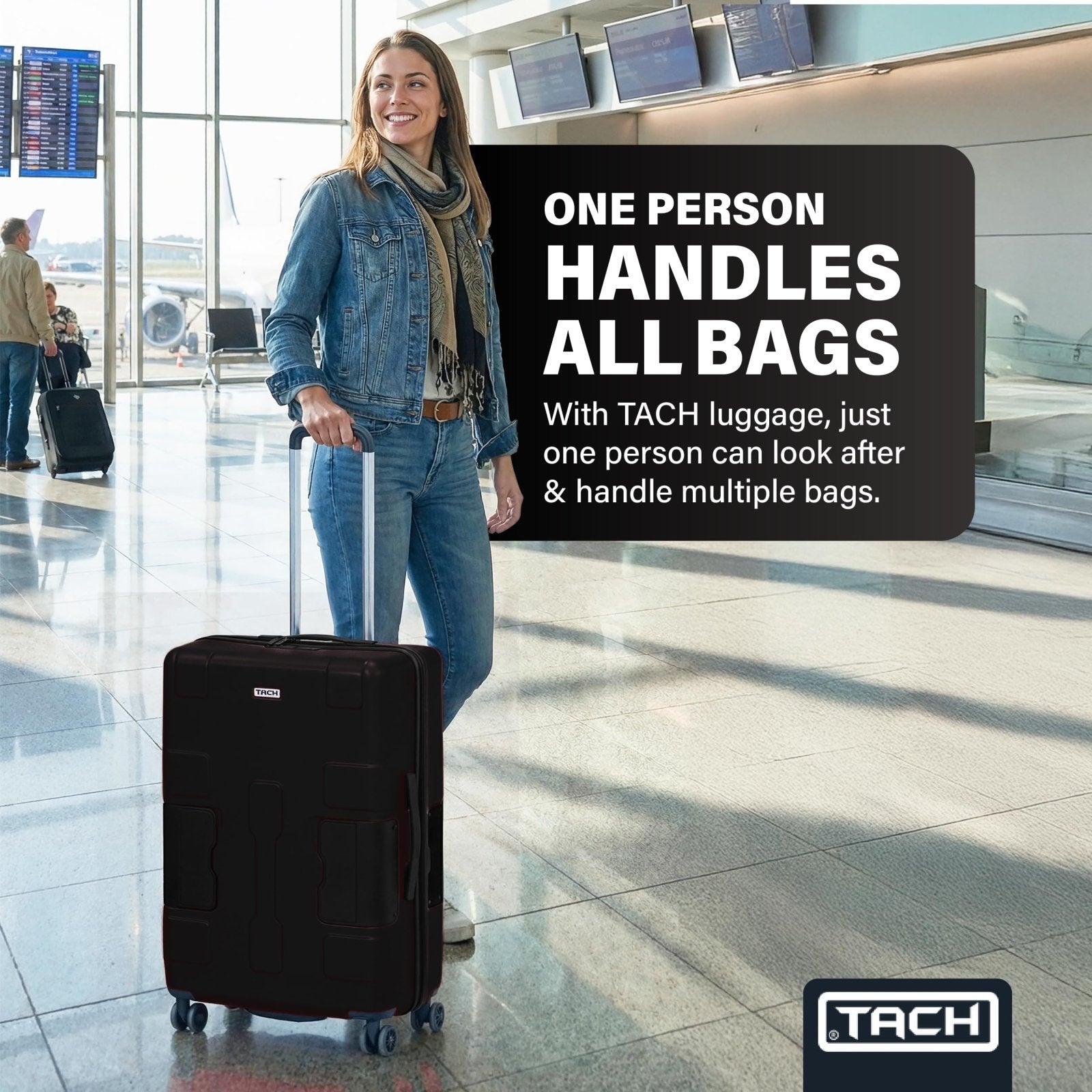 TACH Patented Connecting Hard Shell Carry - On | Roll Connected Units Right to Your Seat | Connect and Disconnect in Seconds | Rolling Suitcases - Black