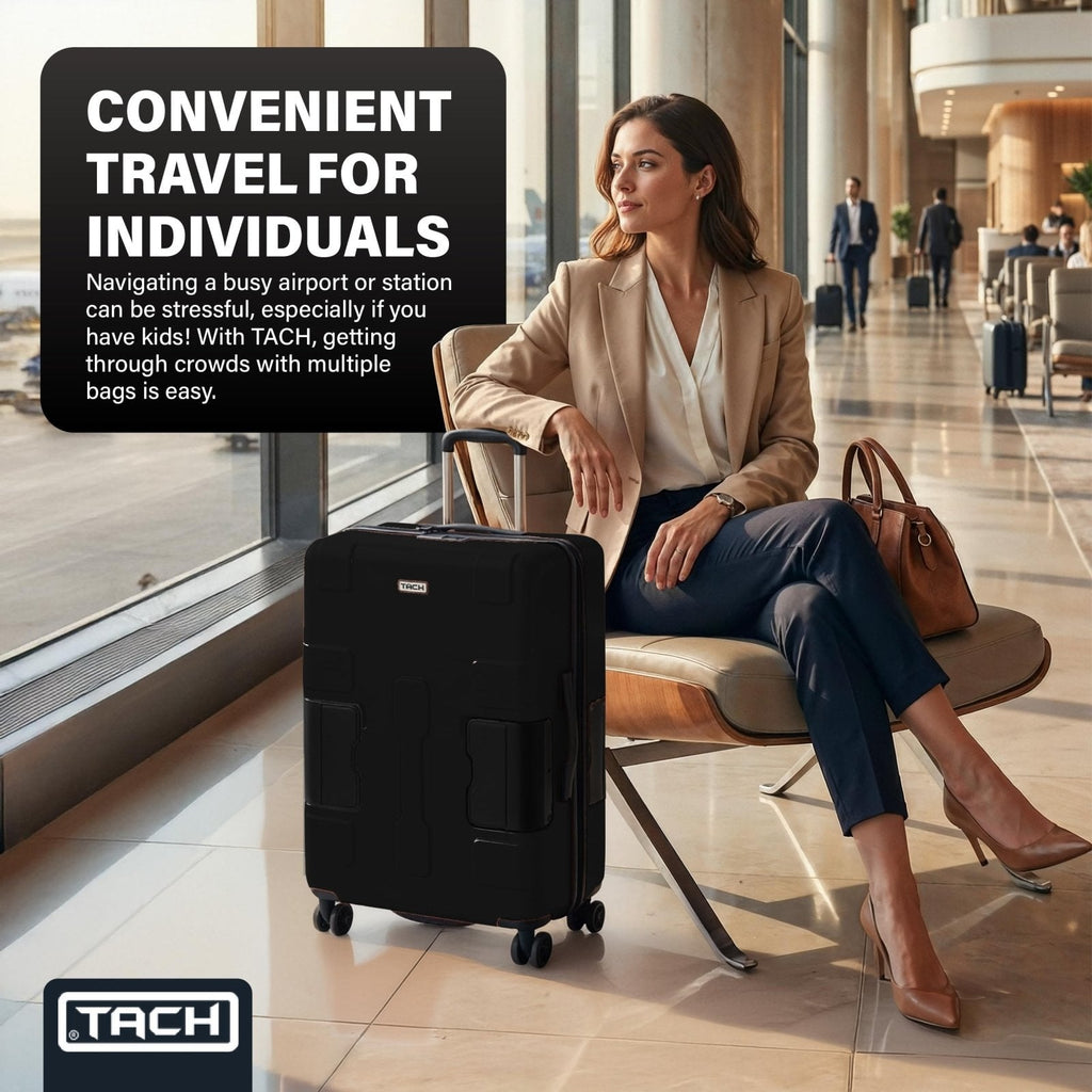 TACH Patented Connecting Hard Shell Carry - On | Roll Connected Units Right to Your Seat | Connect and Disconnect in Seconds | Rolling Suitcases - Black