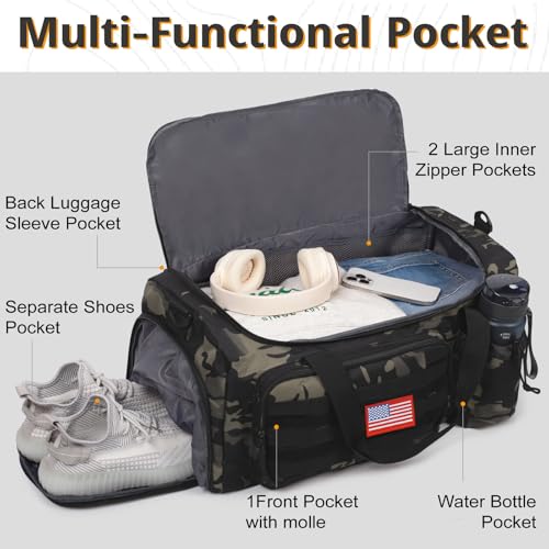 Tactical Gym Bag for Men, 40L Duffle Bag with Shoes Compartment for Travel