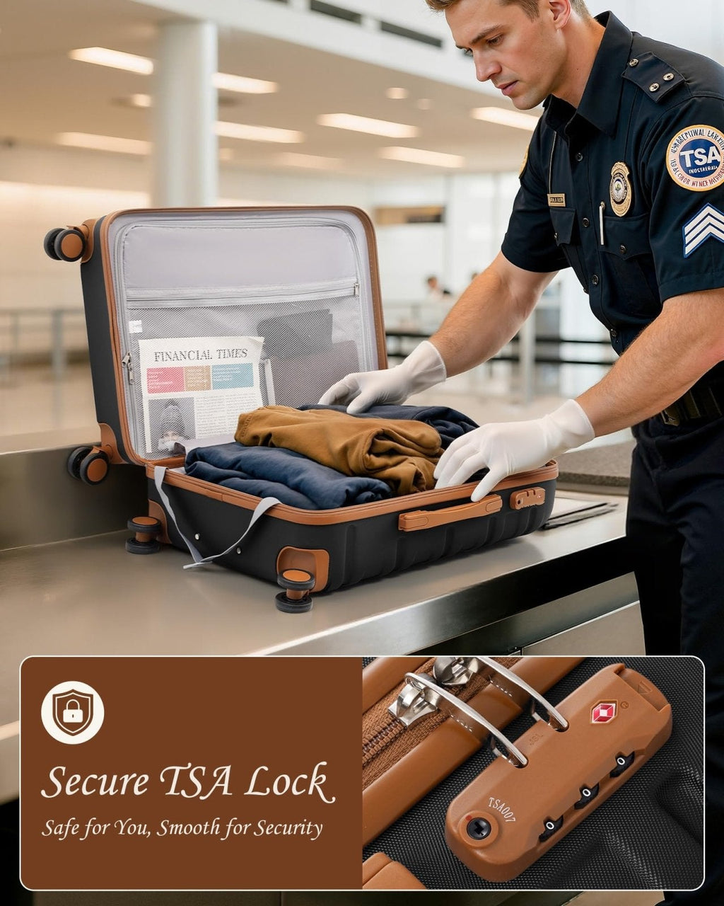 TAKUMI Luggage Sets 3 Piece, 20 Inch Carry On Luggage Set with Backpack, PC+ABS Hardshell Suitcases with Wheels, Lightweight Travel Luggage with TSA Lock for Women, Men （BLACK BROWN, 3 PIECE SET（BP）