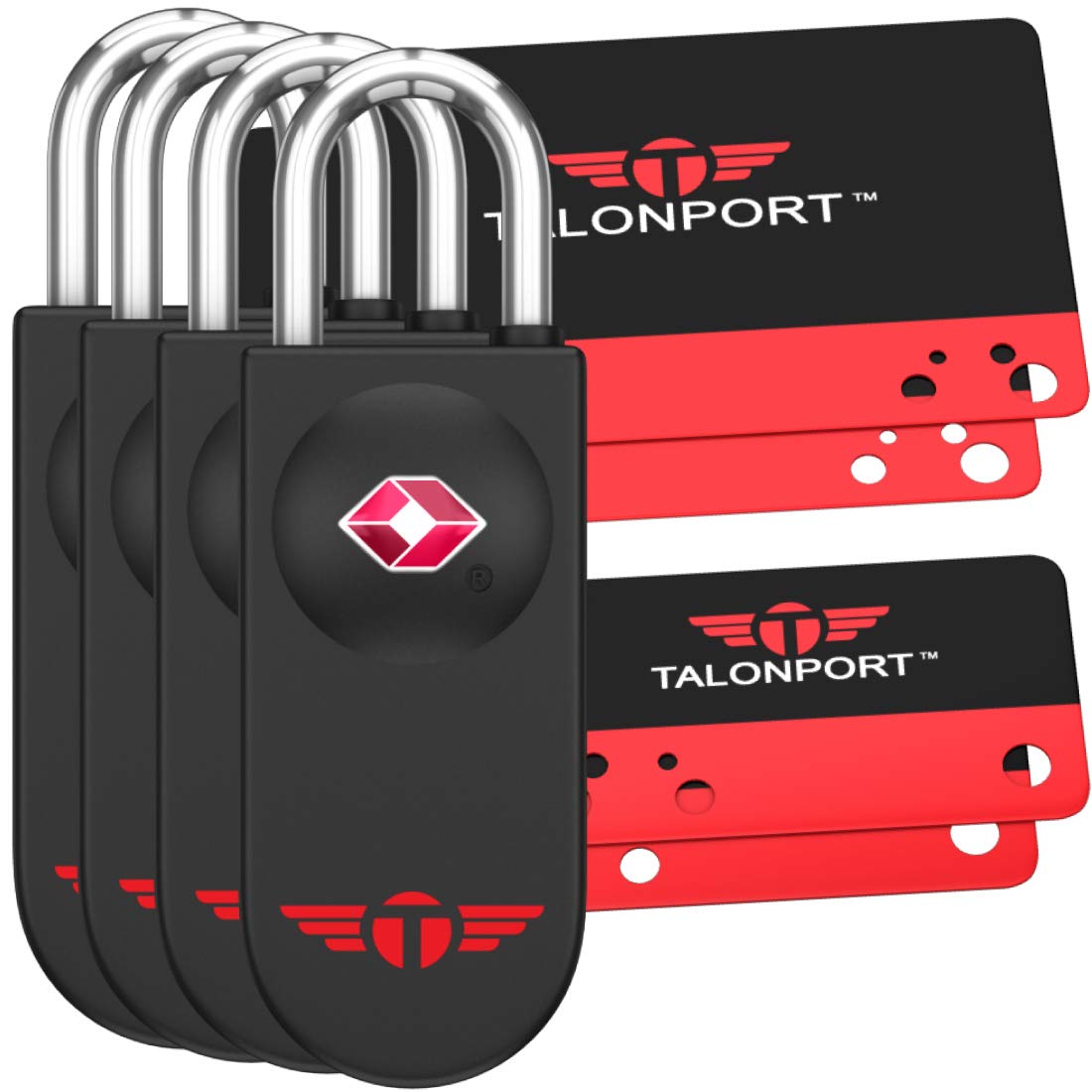 Talonport TSA Locks for Luggage – Keyless Luggage Locks TSA Approved, No Combination Needed, Lifetime Card Keys, Durable Metal Suitcase Lock for Travel Essentials & Checked Bags (Black, Four Pack)