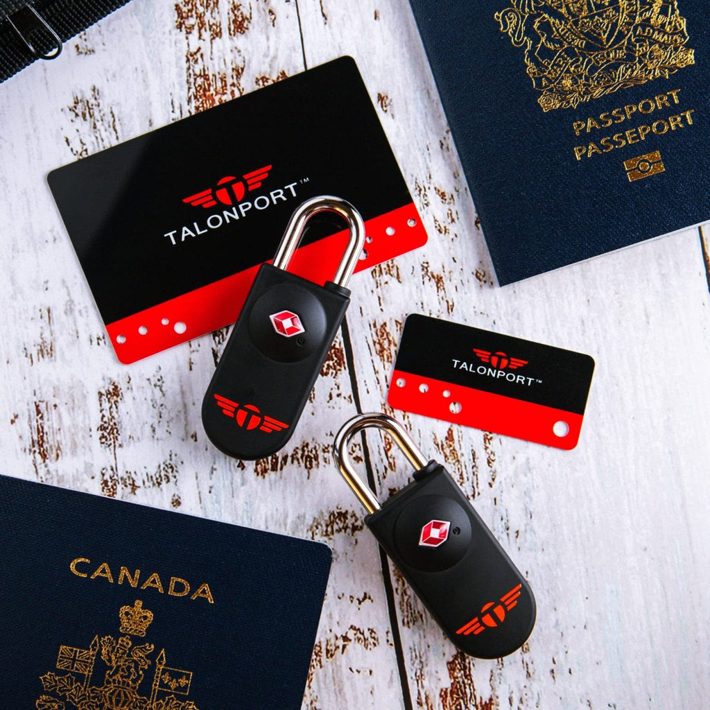 Talonport TSA Locks for Luggage – Keyless Luggage Locks TSA Approved, No Combination Needed, Lifetime Card Keys, Durable Metal Suitcase Lock for Travel Essentials & Checked Bags (Black, Four Pack)