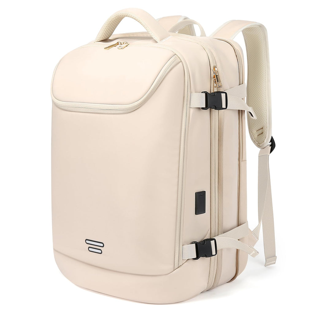 TANGCORLE Travel Backpack for Women, 50L Extra Large Capacity Backpack with USB Charging Port, Expandable 17.3 inch Laptop Backpack Mochila Flight Approved, Casual Daypack for Weekender,Beige