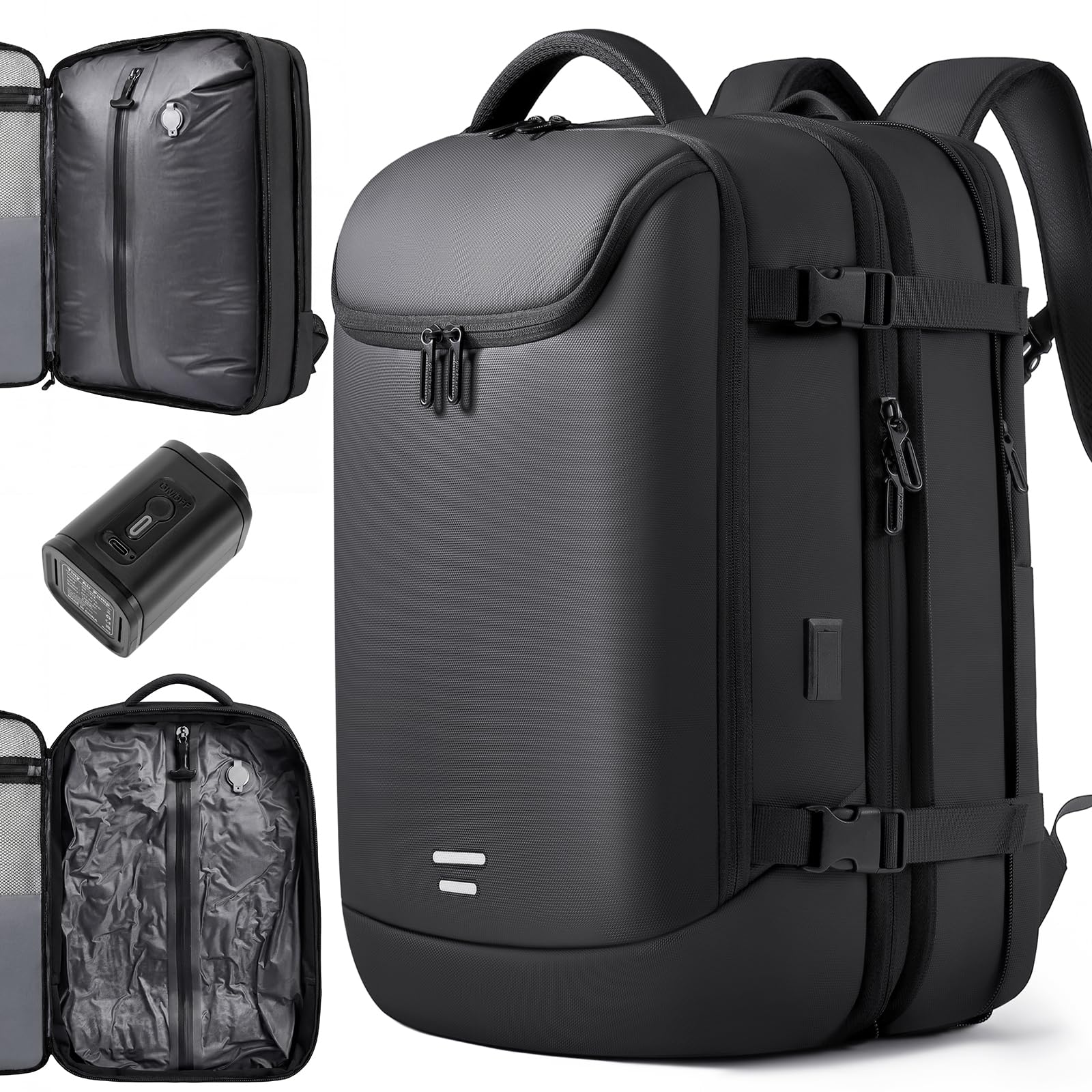 TANGCORLE Vacuum Seal Travel Backpack 45L Expandable Air Compression System Water Resistant 17 Inches Laptop Backpack for Women & Men with USB Charging Port- Vacuum Pump Included
