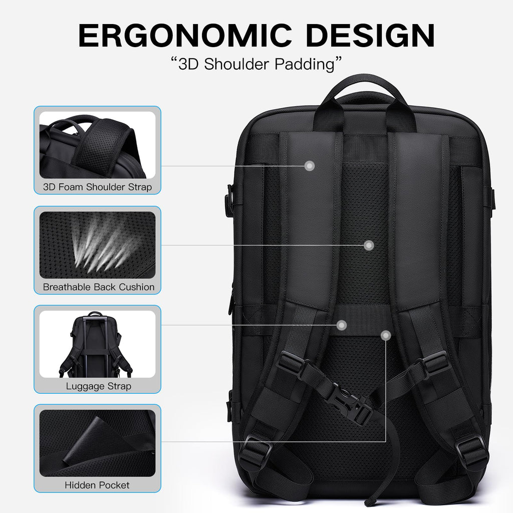TANGCORLE Vacuum Seal Travel Backpack 45L Expandable Air Compression System Water Resistant 17 Inches Laptop Backpack for Women & Men with USB Charging Port - Vacuum Pump Included