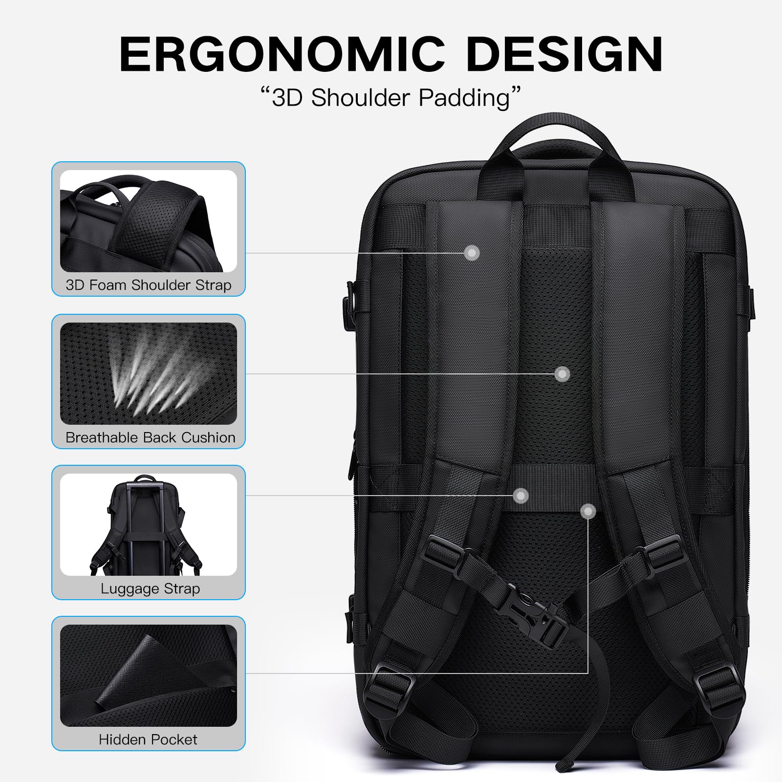 TANGCORLE Vacuum Seal Travel Backpack 45L Expandable Air Compression System Water Resistant 17 Inches Laptop Backpack for Women & Men with USB Charging Port - Vacuum Pump Included