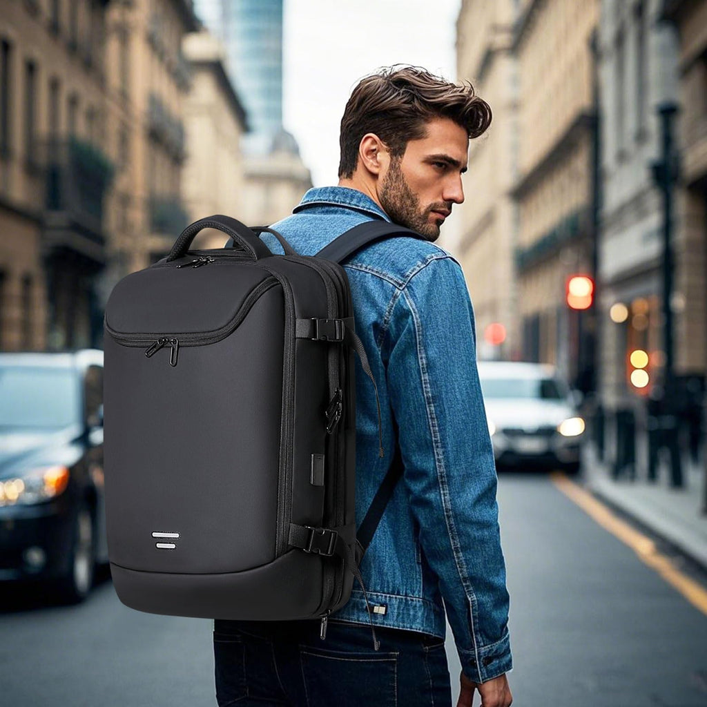 TANGCORLE Vacuum Seal Travel Backpack 45L Expandable Air Compression System Water Resistant 17 Inches Laptop Backpack for Women & Men with USB Charging Port - Vacuum Pump Included