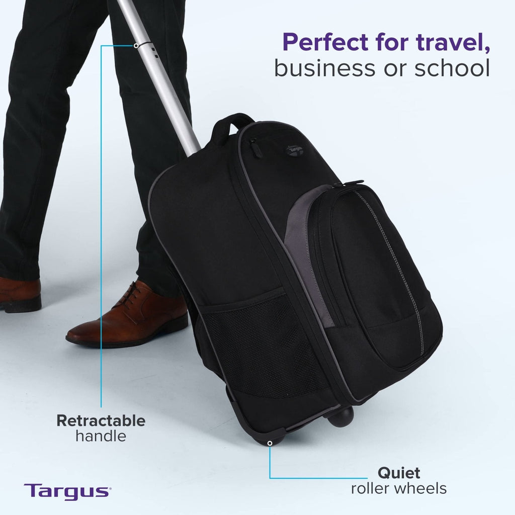Targus 16 Inch Compact Rolling Backpack, Black - Wheeled Travel Bag with Removable Protective Laptop Sleeve, Fits Laptops Up to 16” and MacBook Pros up to 17” (TSB750US)