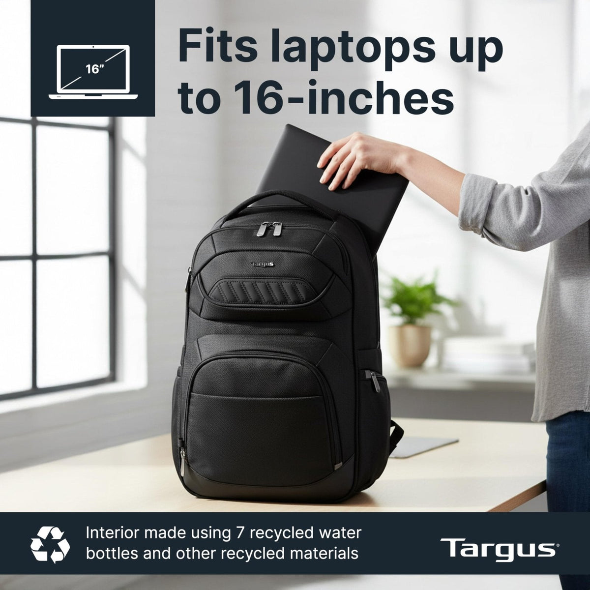 Targus Legend IQ Laptop Backpack Travel Backpack for Laptops up to 16 - Inches Backpack for Men and Women, Black (TSB705US)