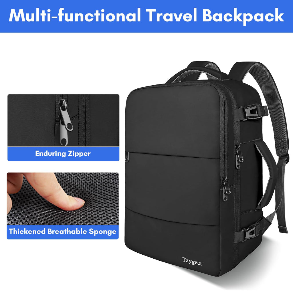 Taygeer Travel Backpack for Men Women, Carry On Backpack with Shoe Pouch, TSA 17.3inch Laptop Mochila Flight Approved, Nurse Bag Casual Daypack for Weekender Business Hiking,Black