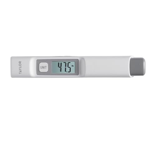 Taylor Kinetic Powered Digital Luggage Scale, 110 lb Capacity, No Batteries Required, Lightweight Travel Scale with Durable Nylon Strap and Clip, Portable Suitcase Weight Checker for Travelers, White