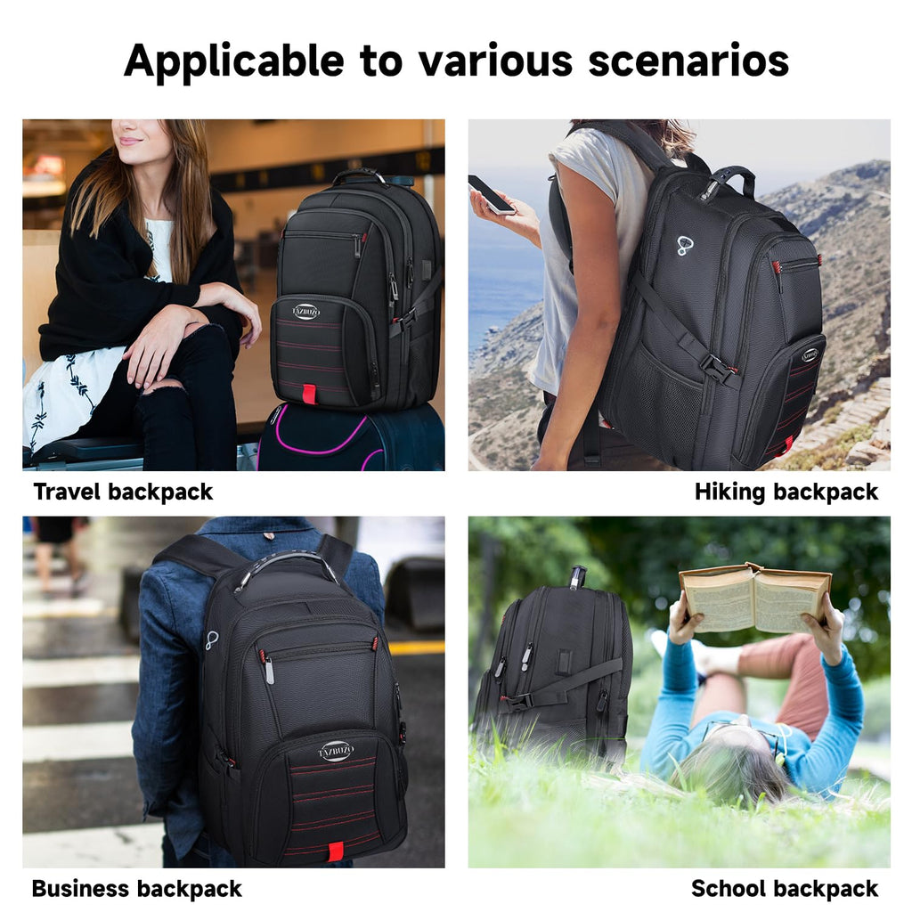 tazbuzo 50L Travel Backpack, Extra Large Backpack, Laptop Backpack for Men, big Backpack, Water Resistant TSA Approved Business Work College School Computer Bag with USB Port, Fits 17 Inch Laptops