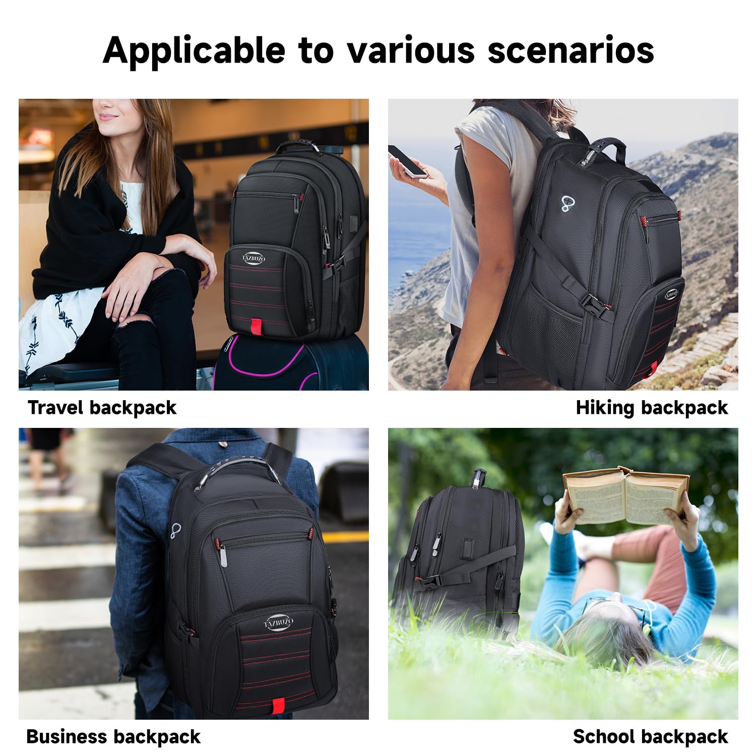 tazbuzo 50L Travel Backpack, Extra Large Backpack, Laptop Backpack for Men, big Backpack, Water Resistant TSA Approved Business Work College School Computer Bag with USB Port, Fits 17 Inch Laptops