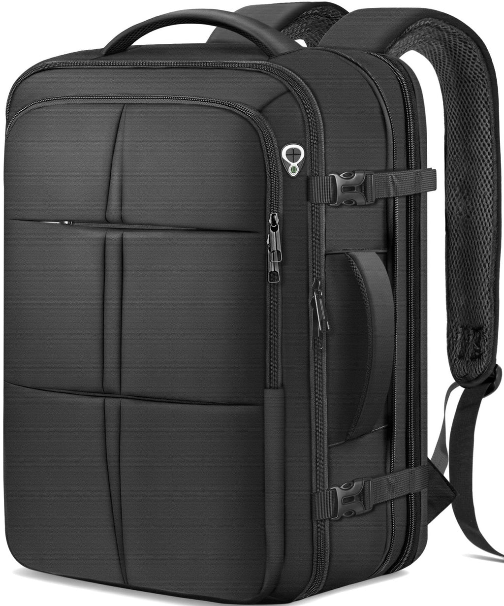 tazbuzo Travel Backpack For Men, Extra Large 50L Flight Approved Carry on Backpack, Expandable Waterproof Business Suitcase Daypack Big Bag Fits 18.4 Inch Laptop, Black