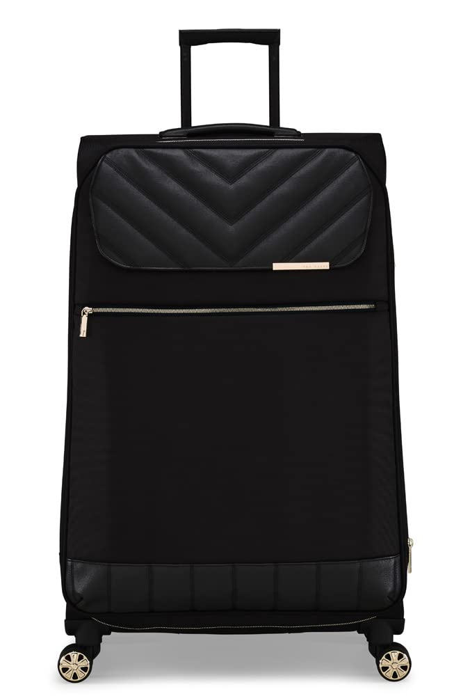 Ted Baker Albany Eco Softside Lightweight Fashion Spinner Luggage Suitcase (Checked-Large, Black)