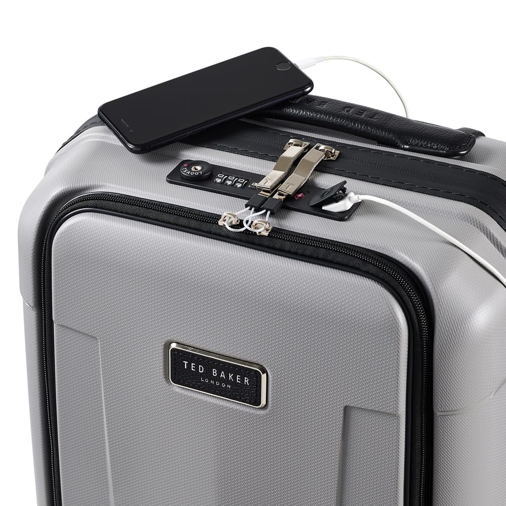 Ted Baker Flying Colours Hardside Trolley 4 Wheel Spinner, TSA Lock, Lightweight Suitcase, Men and Women (Frost Grey, Business Trolley)