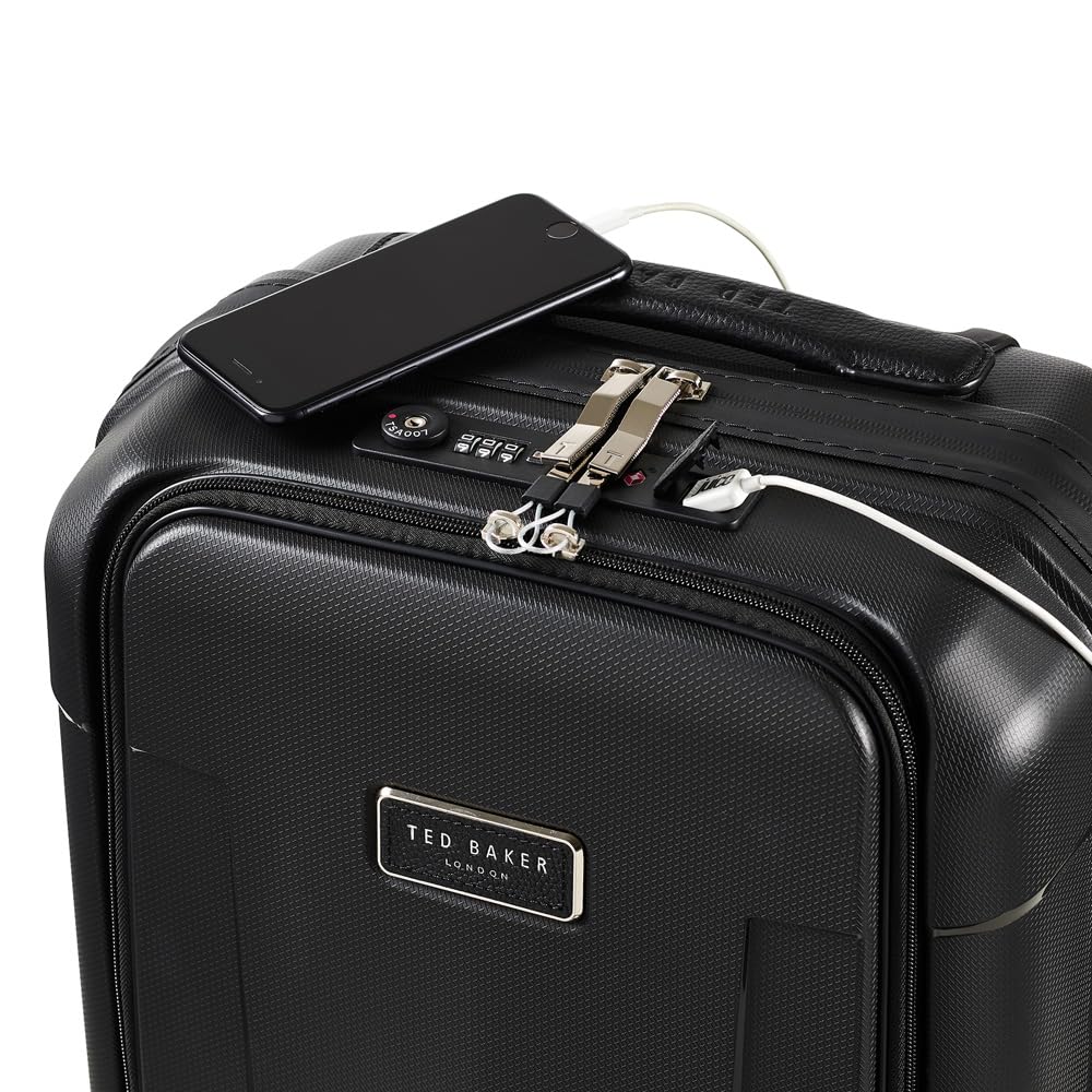 Ted Baker Flying Colours Hardside Trolley 4 Wheel Spinner, TSA Lock, Lightweight Suitcase, Men and Women (Jet Black, Business Trolley)