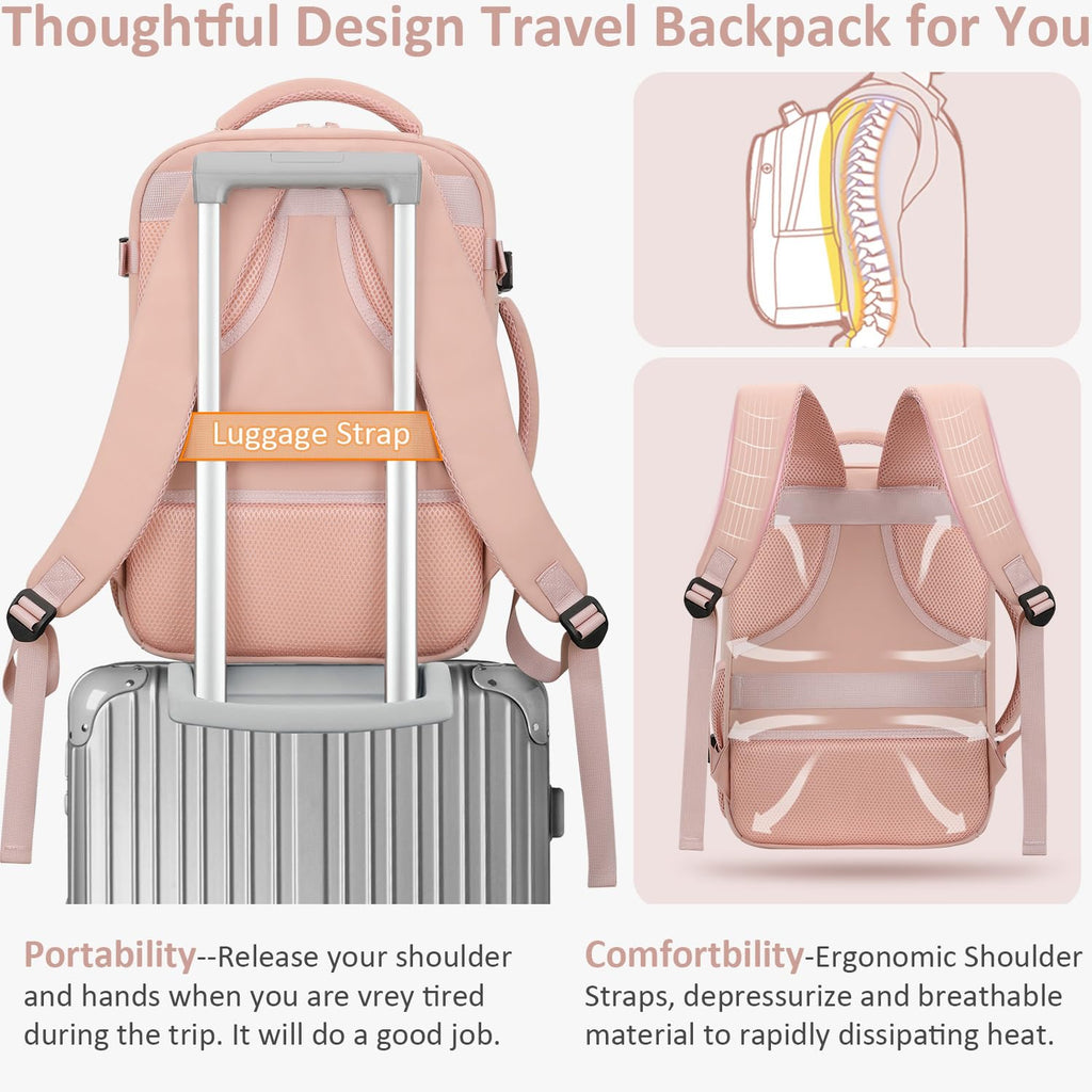 Tenot Carry on Backpack for Women TSA Approved 15.6 Inch Travel Laptop Backpack for Women Travel Essentials Womens Travel Backpack Suitcase Pink