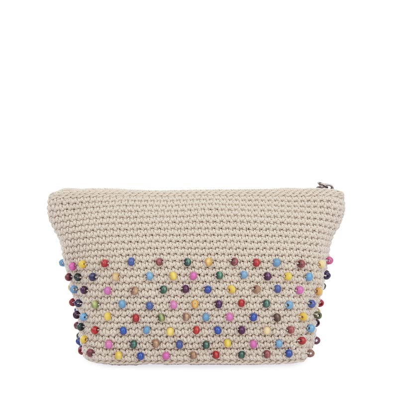 The Sak Essential Medium Pouch in Hand - Crochet, Travel Bag with Zipper Closure, Black Multi Beads