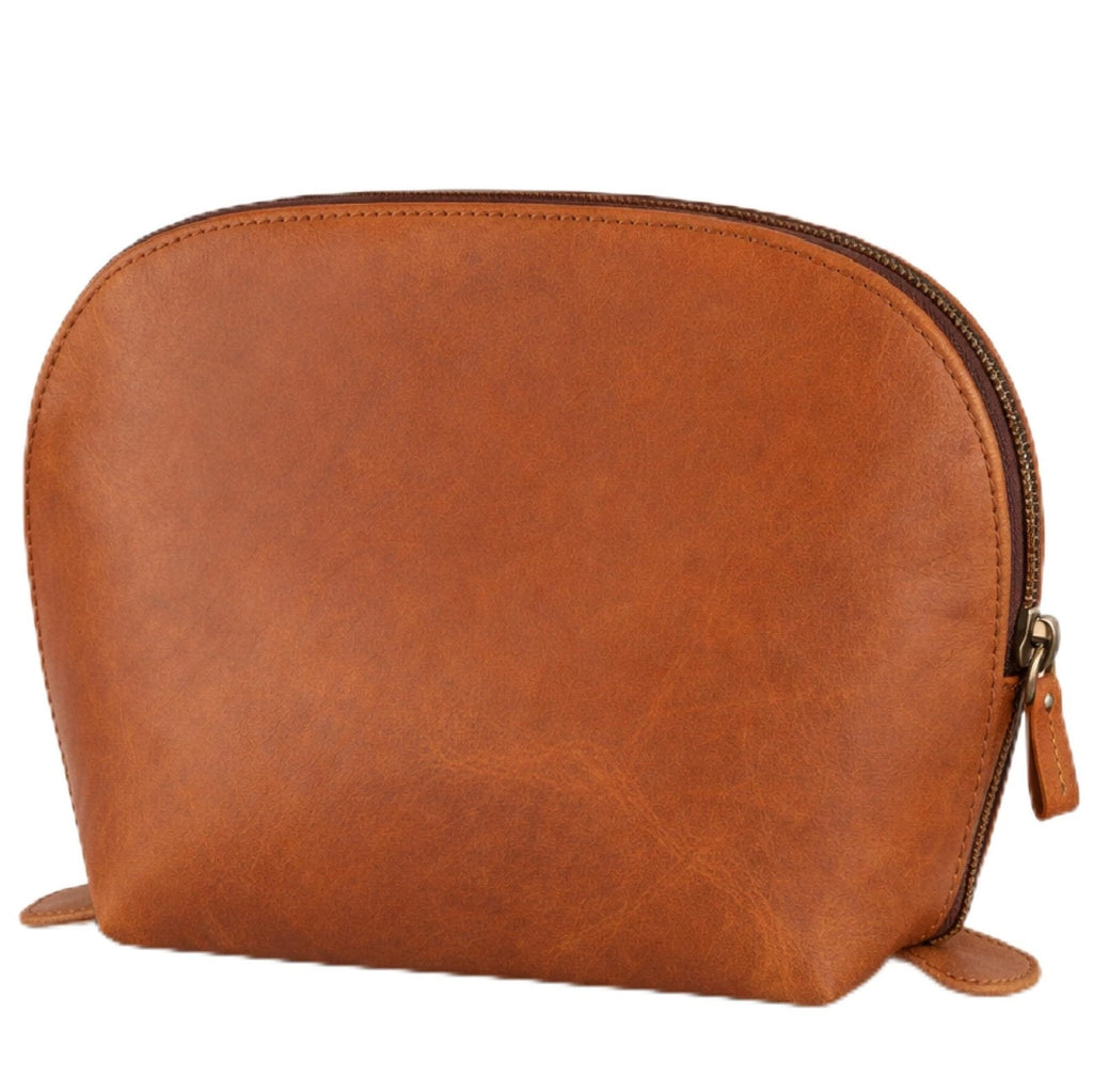 TheAntiq Genuine Leather Toiletry Bag for Men & Women, Leather Makeup Bag, Travel Dopp Kit Organizer with YKK Zipper, Handmade Cosmetics Case for Toiletries & Makeup (9 x 6 x 4 Inch) Tan