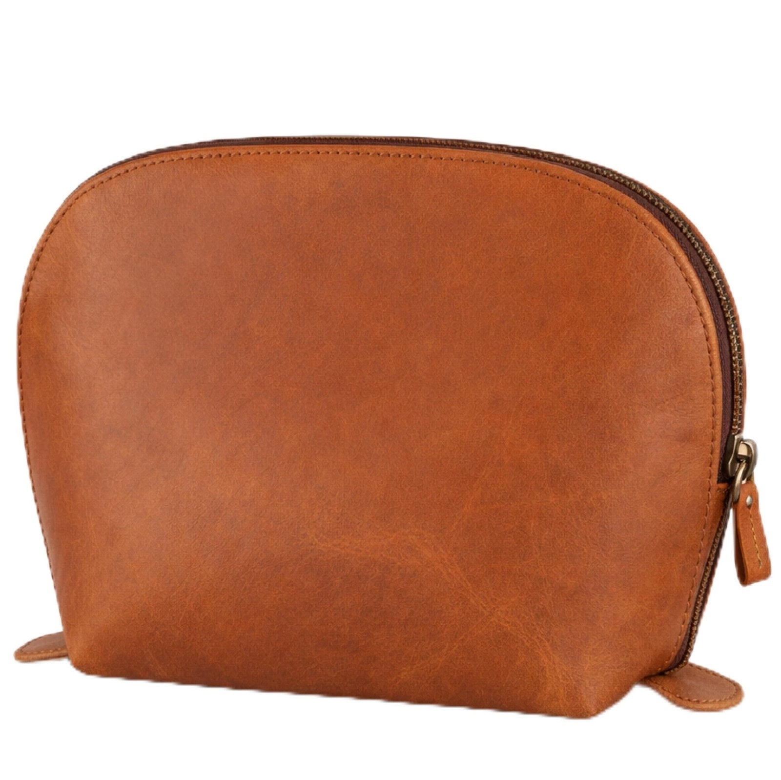 TheAntiq Genuine Leather Toiletry Bag for Men & Women, Leather Makeup Bag, Travel Dopp Kit Organizer with YKK Zipper, Handmade Cosmetics Case for Toiletries & Makeup (9 x 6 x 4 Inch) Tan