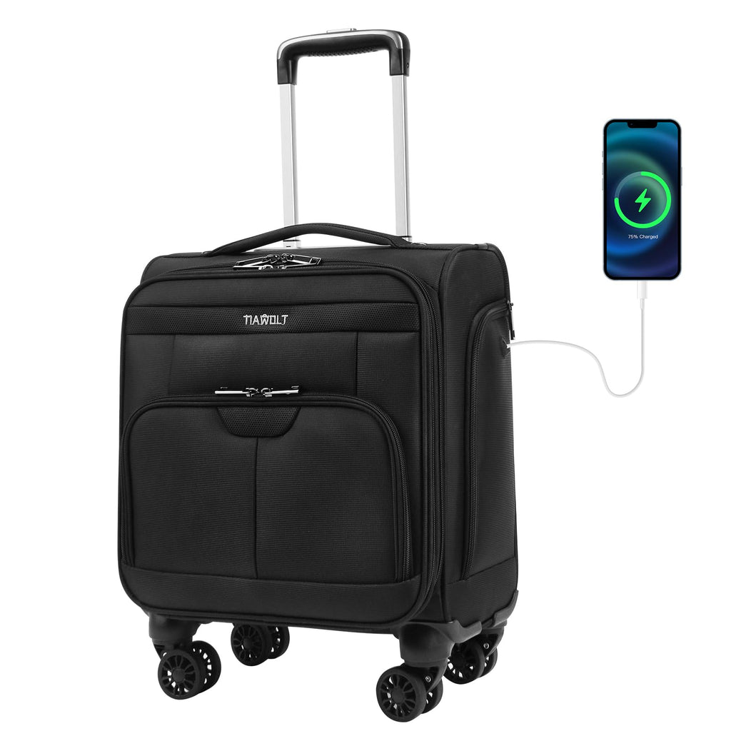 TIAWOLT 16 Inch Underseat Carry on Luggage With Wheels Soft side Lightweight Business Travel Small Suitcases Bag with TSA lock for Airlines,Men Women, Pilots Crew,Black