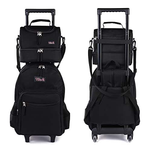 Tilami Rolling Backpack 18 inch Double Handle with Lunch Bag Wheeled Kids Backpack for Girls and Boys, Black