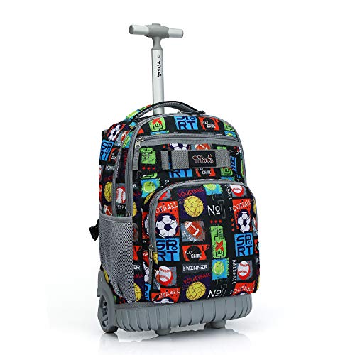 Tilami Rolling Backpack 18 inch Wheeled Laptop Backpack School College Student Travel Trip Boys and Girls, Sport Balls