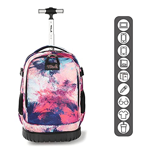 Tilami Rolling Backpack 19 inch Wheeled Cute LAPTOP Boys Girls Travel School Student Trip (Pink)